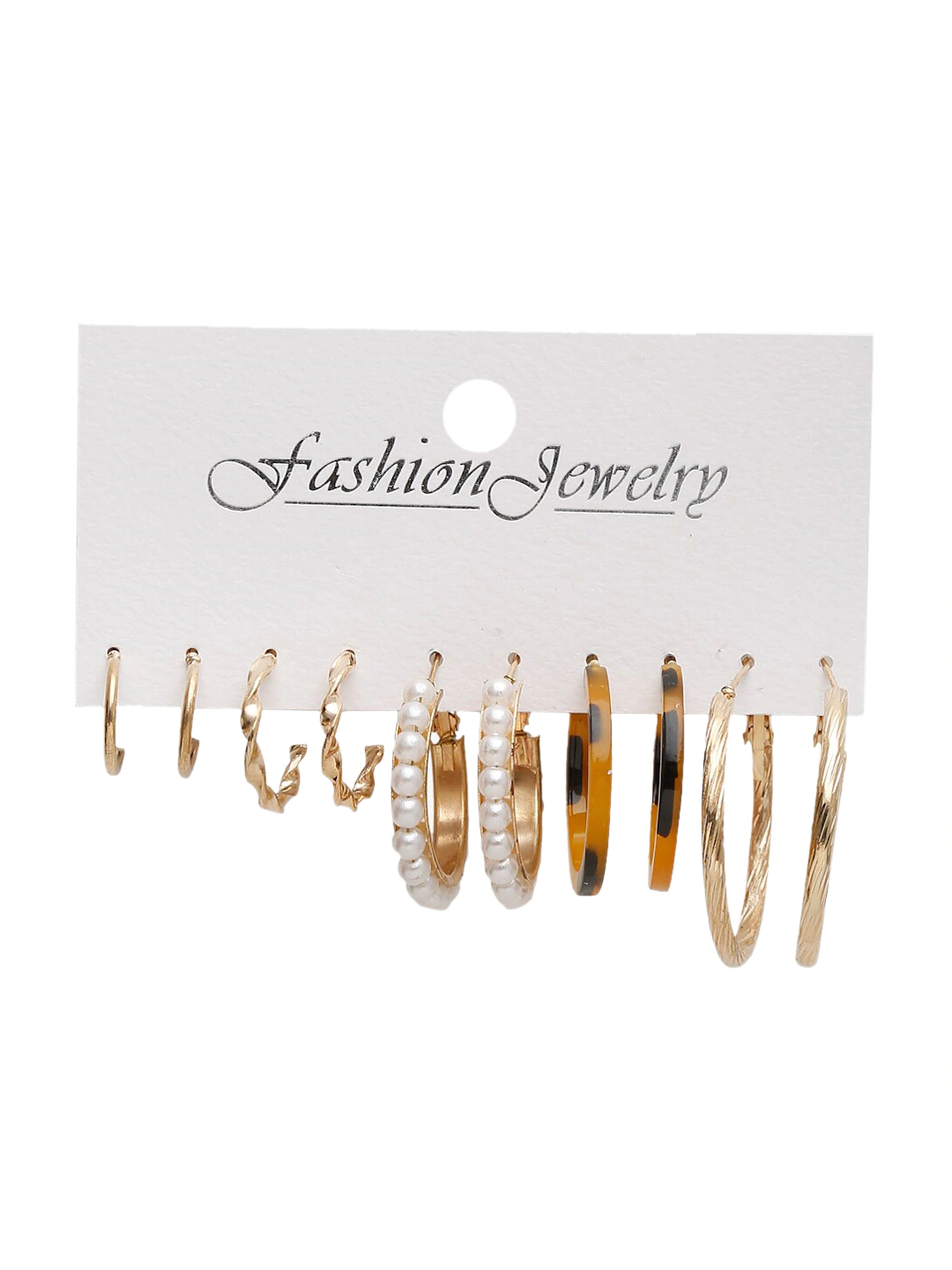 Set of 5 Gold-Plated Circular Half Hoop Earrings